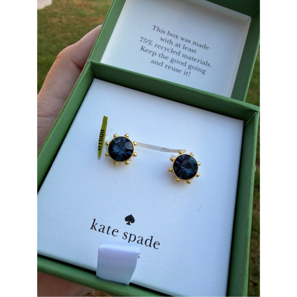 kate spade Gold-Tone Navy Crystal Stud Earrings
